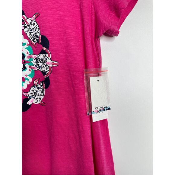 Crown & Ivy Shirt Womens Pink Short Sleeve Sequin Turtle Size XS NEW - Picture 7 of 8